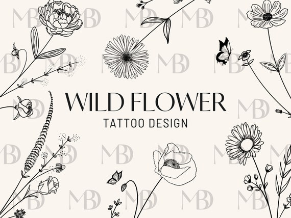 Dainty Wildflower Tattoo Design, Floral Svg, Botanical Bouquet, Birth  Flower Tattoo, Rose Tattoo, Tiny Tattoo, Line Art Tattoo, Minimalist - Etsy