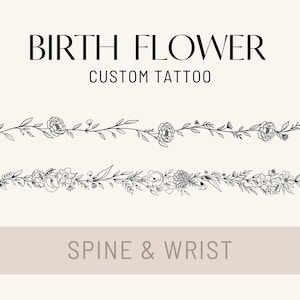 benutzerdefinierte Geburtsblumen Tattoo, Wirbelsäule und Handgelenk, Familie Blumenstrauß, Wildblume SVG, botanische Blumen florales Auftrag, zierlich personalisiert