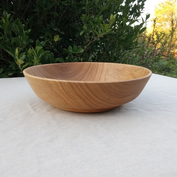 12" White Oak Wood Salad Bowl/ Handmade Low-Profile Wooden Serving Bowl/ Shallow Turned Wood Fruit Bowl for the Kitchen/ Unique Wedding Gift