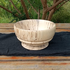 9&quot; Wooden Fruit Bowl Handmade from Spalted Hackberry Wood with a Decorative Pedestal Design