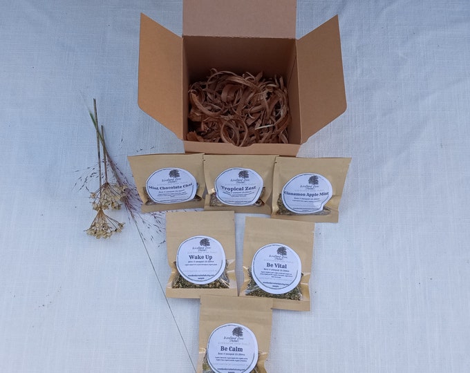 Organic Herbal Tea Sampler/ Gift Box of Tea/ 6 Samples of Specialty Small Batch Herbal Tea/ Natural Zero-Waste Gift Under 30/ Gift for Her