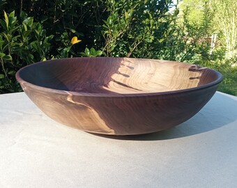 Extra-Large 20" Black Walnut Wood Salad Bowl/ Unique Handmade Wooden Serving Bowl/ Rare Turned Wood Bowl Centerpiece/ Oversized Wood Bowl