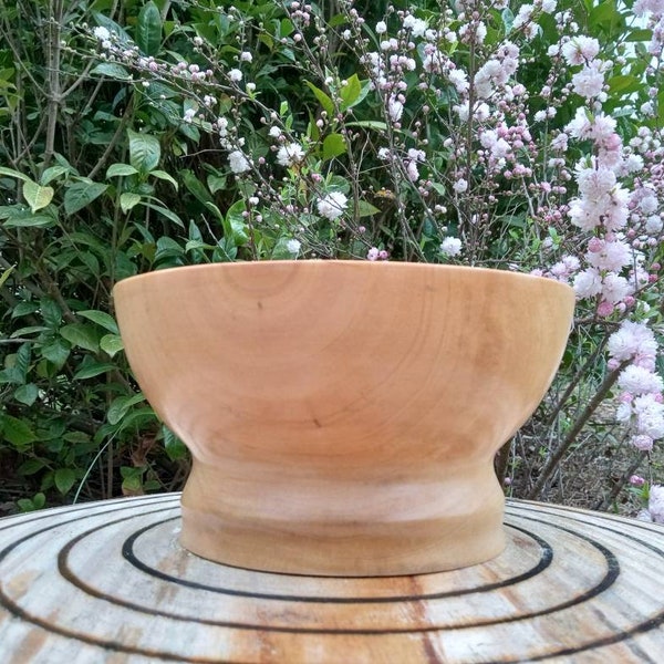 8" Birch Wood Pedestal Bowl/ Unique Handmade Decorative Wooden Bowl/ Tall Turned Wood Vessel/ Natural Wooden Accent Art for the Table
