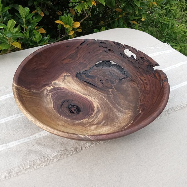 Black Walnut Wood Burl Bowl Sculpture/ Large Decorative Wooden Centerpiece Bowl/ Drift Wood Art/ Rare Turned Wood Bowl/ Unique Home Decor