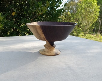 8" Walnut Wood Pedestal Bowl/ Unique Handmade Decorative Wooden Bowl/ Turned Wood Chalice/ Food-Grade Wooden Accent Art for the Table