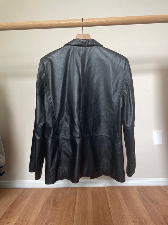 90’s Black Leather Blazer Clio Size M-L, 100% Gen… - image 2