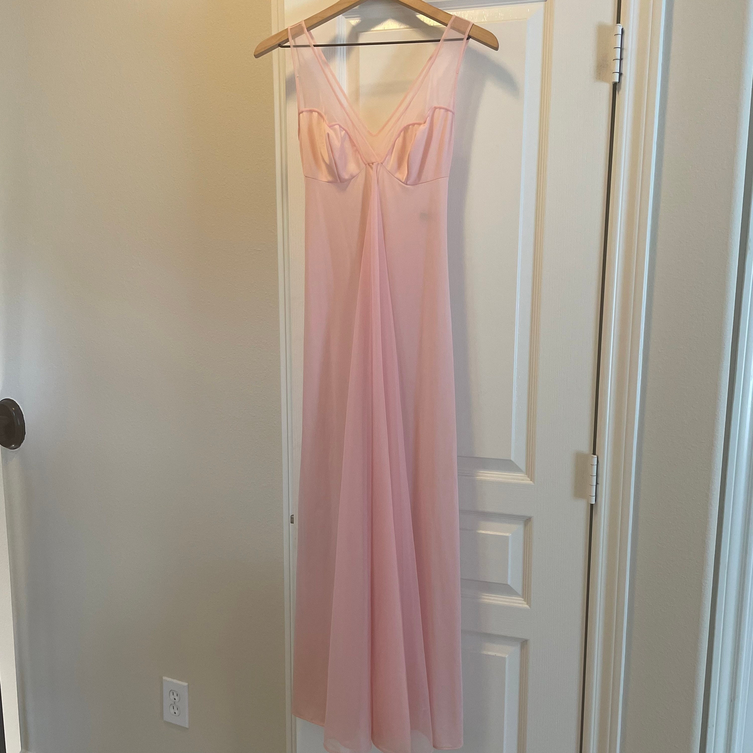 Vintage Glydons of Hollywood Pink Full Length Nightgown With Chiffon ...