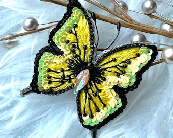 Beads Brooch,Handmade, crystal beads brooch, butterfly brooch, yellow brooch, yellow butterfly,best Christmas gift for her