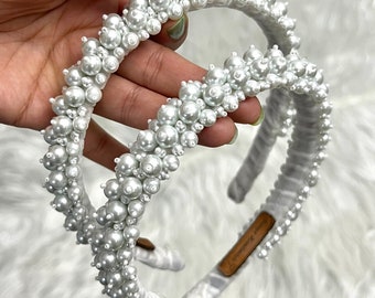 Pearls Headband, white headband,woman headband, bridal Hand-Crafted Crown Style Headband best Christmas gift for her