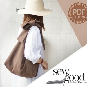 A Zen Women Bow Bag, patrón de costura imprimible en PDF en inglés, descarga instantánea