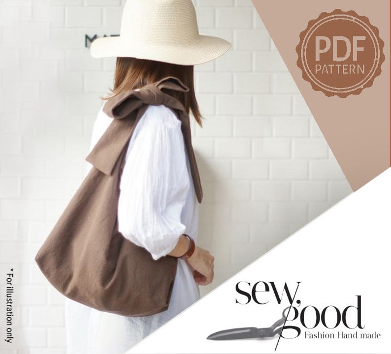 A Zen Women Bow Bag , PDF printable sewing pattern in English, instant download image 1