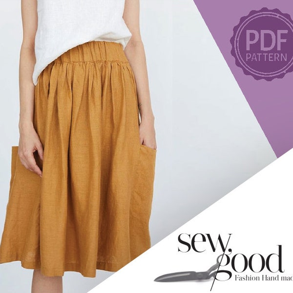 Patrón de costura para falda con cintura elástica: Tallas para mujer (Descarga en PDF)