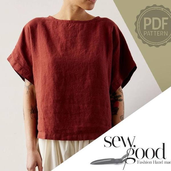 Patrón de costura para camiseta ancha de mujer: Todas las tallas (PDF, descarga inmediata)