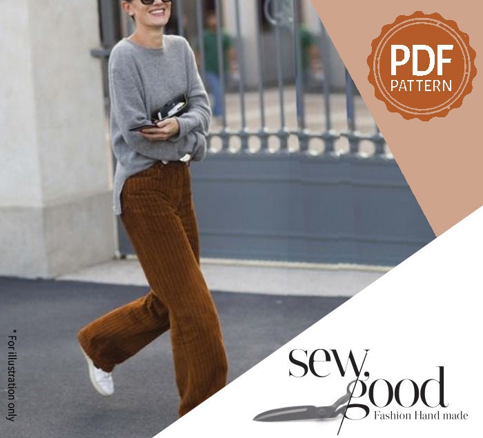 Women's Straight Leg Sewing Pattern: Back Band Pants (PDF Printable ...