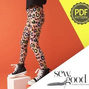 Girls elastic tights ,  1 file with all sizes in English, PDF printable sewing pattern, instant download