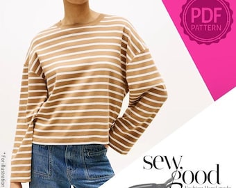 Oversize Long Sleeve Top Schnittmuster, Frauen-Grössen (PDF-Muster)