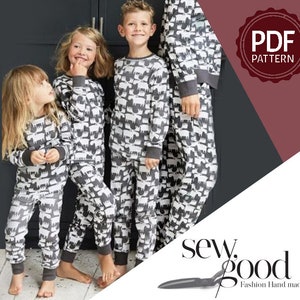 Kids Unisex Pajama ,  1 file with all sizes in English, PDF printable sewing pattern, instant download