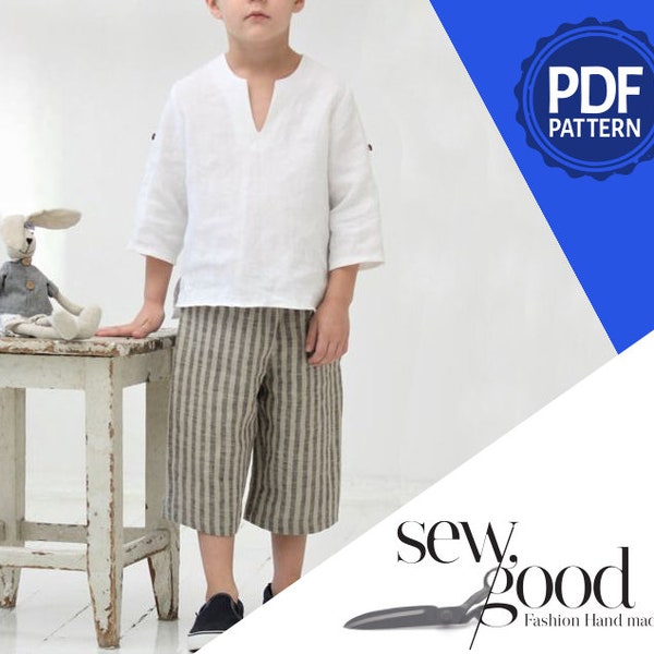 Boys Soft woven shirt , 1 file with all sizes in English, PDF printable sewing pattern, instant download