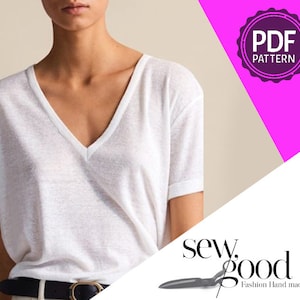 Women's V-Neck T-Shirt Sewing Pattern (PDF Download, Sizes 38-50