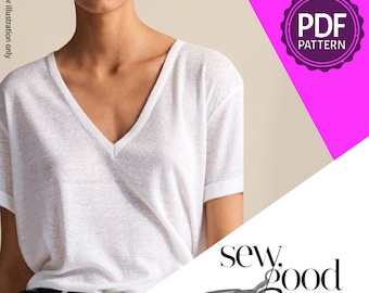 Women's V-Neck T-Shirt Sewing Pattern (PDF Download, Sizes 38-50