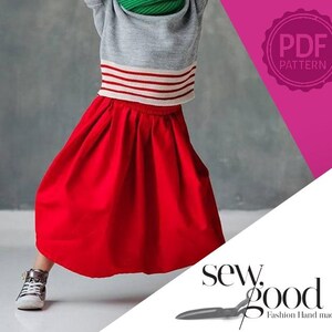 Girls Elastic Waist Skirt Sewing Pattern: Sizes 4-12 (PDF Downloadable Pattern)