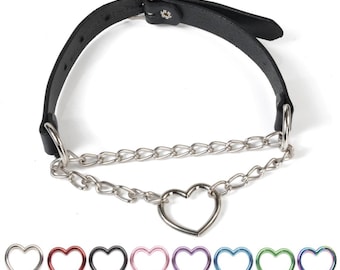 Heart and Chain Leather Choker Collar