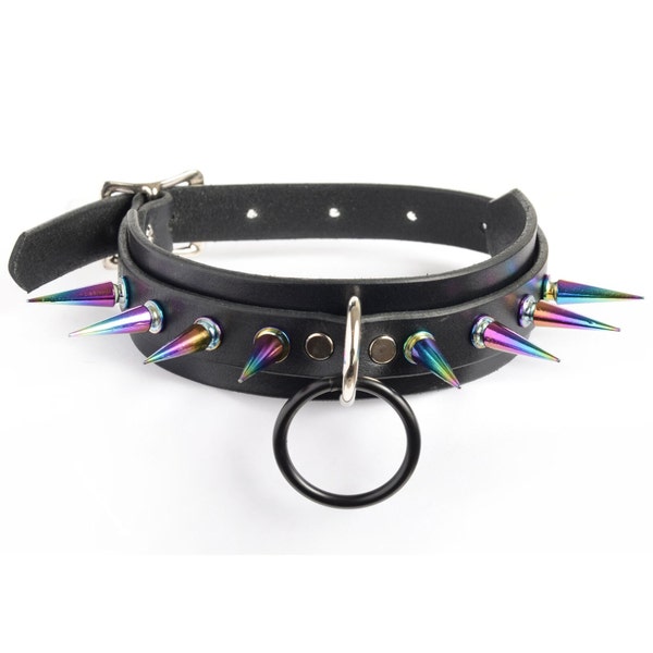 Multi Colored Heat Tempered Spike Choker Collar with Black O-Ring