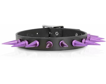 Purple Spiked Leather Choker