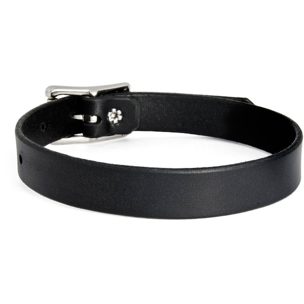 Black Leather Choker Collar with Finished Edges and Buckle Enclosure