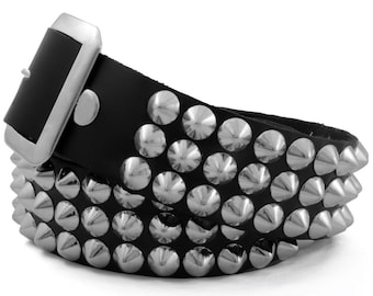 Cone Studded Black Leather Belt - Interchangeable Buckle