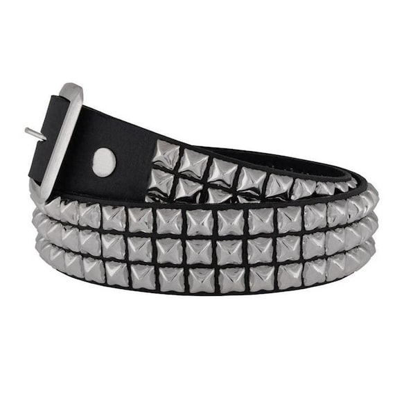 小物 ARMANI Triple Pyramid Studs Belt Three Row Pyramid Stud Belt Made In USA Genuine Leather Punk