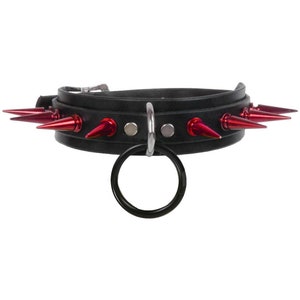 Rivithead Red Spiked Leather Choker with Black O-Ring