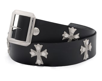 Leather Belt with Florentine Crosses