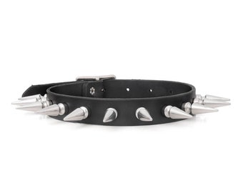 Punk Rock Choker - Real Leather Choker Collar with large spikes