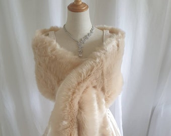 LARGE Champagne Faux Fur Bridal Wrap, Wedding Bridal Wrap, Wedding Bolero, Fur Wrap, Wedding Shawl