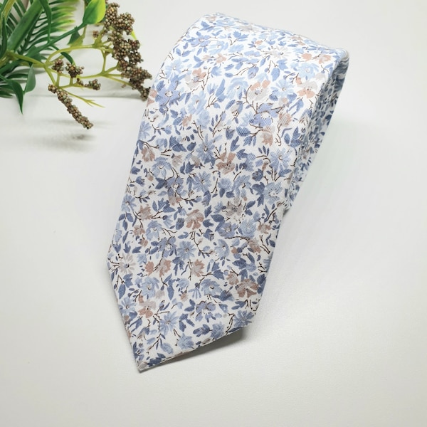 Blue Speckled Floral Tie, Floral Tie, Groomsmen Tie, Blue Grey Tie, Wedding Tie, Dusty Blue Tie  Blue floral tie, Gifts for him, mens ties