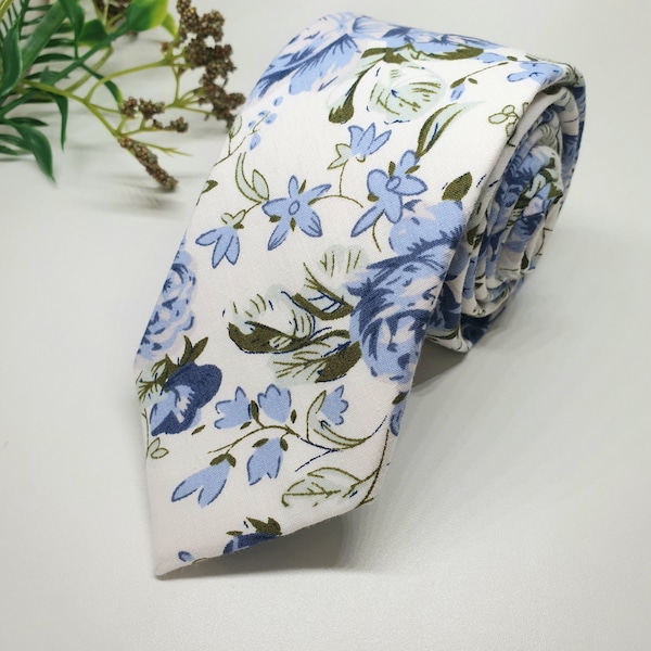 Dusty Blue Floral Tie, Floral Tie, Groomsmen Tie, Blue Rose Tie, Wedding Tie, Dusty Blue Tie  Blue floral tie, Gifts for him, mens ties