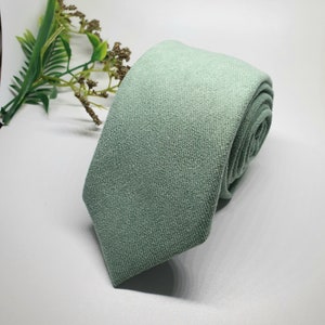 Sage Green Cotton Velvet Tie: Groomsmen Wedding Necktie