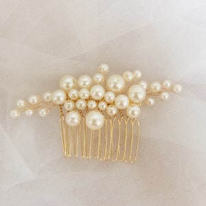 Abby Gold Pearl Wedding Hair Comb for bride or bridesmaid
