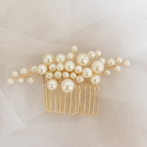 Abby Gold Pearl Wedding Hair Comb wedding comb pearls hair comb white pearl wedding accessories bridal hair accessories