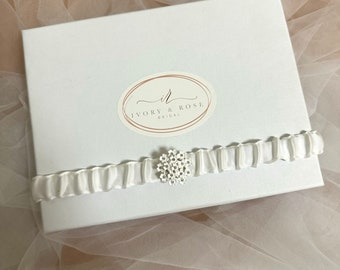 Satin Wedding Garter, Bridal Garter, toss garter, ivory pearl garter, white garter, satin pearl garter, garter