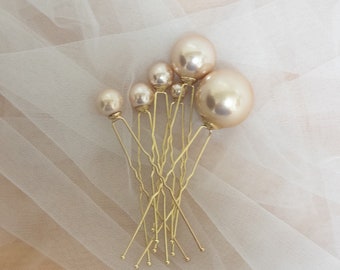 Champagne Antique Pearl Wedding Hair Pins , pinkwedding pins pearls hair pins white pearl wedding accessories bridal hair accessories