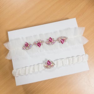 Tulle Pink Rhinestone Wedding Garter Set Bridal Garter