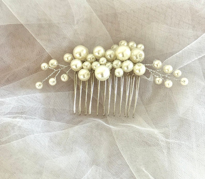 Abby Silver Pearl Wedding Hair Comb wedding comb pearls hair comb white pearl wedding accessories bridal hair accessories Hair pin image 3