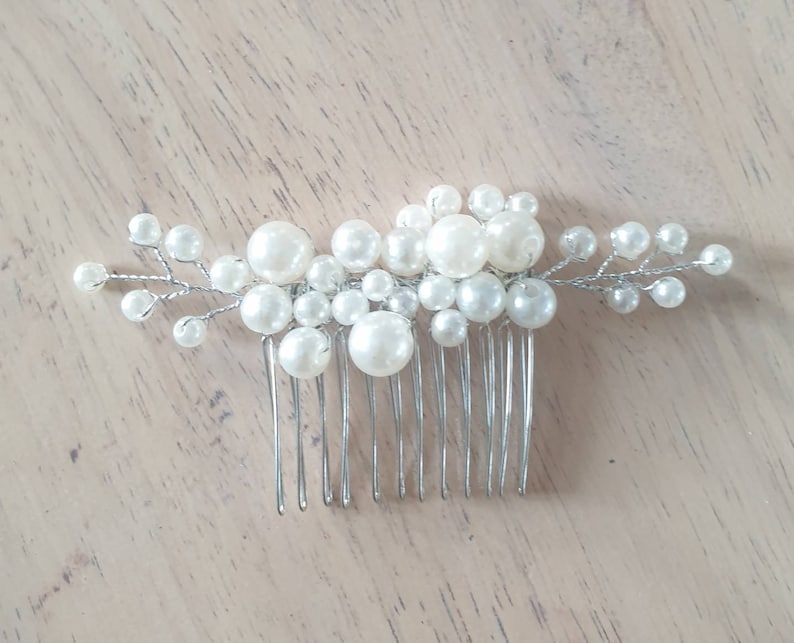 Abby Silver Pearl Wedding Hair Comb wedding comb pearls hair comb white pearl wedding accessories bridal hair accessories Hair pin image 2
