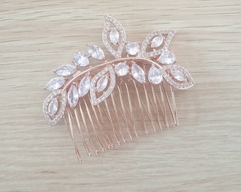 Liliana rosa oro cristal Rhinestone hoja boda peine del pelo peine de la boda peine del pelo de oro rosa accesorios de la boda blanca pelo nupcial