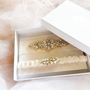 Large Gold Rhinestone & Pearl Wedding Garter Set, CZ Bridal Garter