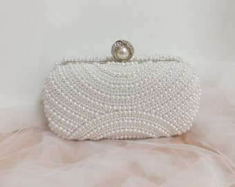 Borsa da sposa con pochette da sposa con perle bianche