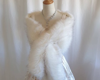 MEDIUM White with Brown Tips  Faux Fur Bridal Wrap, Wedding Bridal Wrap, Wedding Bolero, Fur Wrap