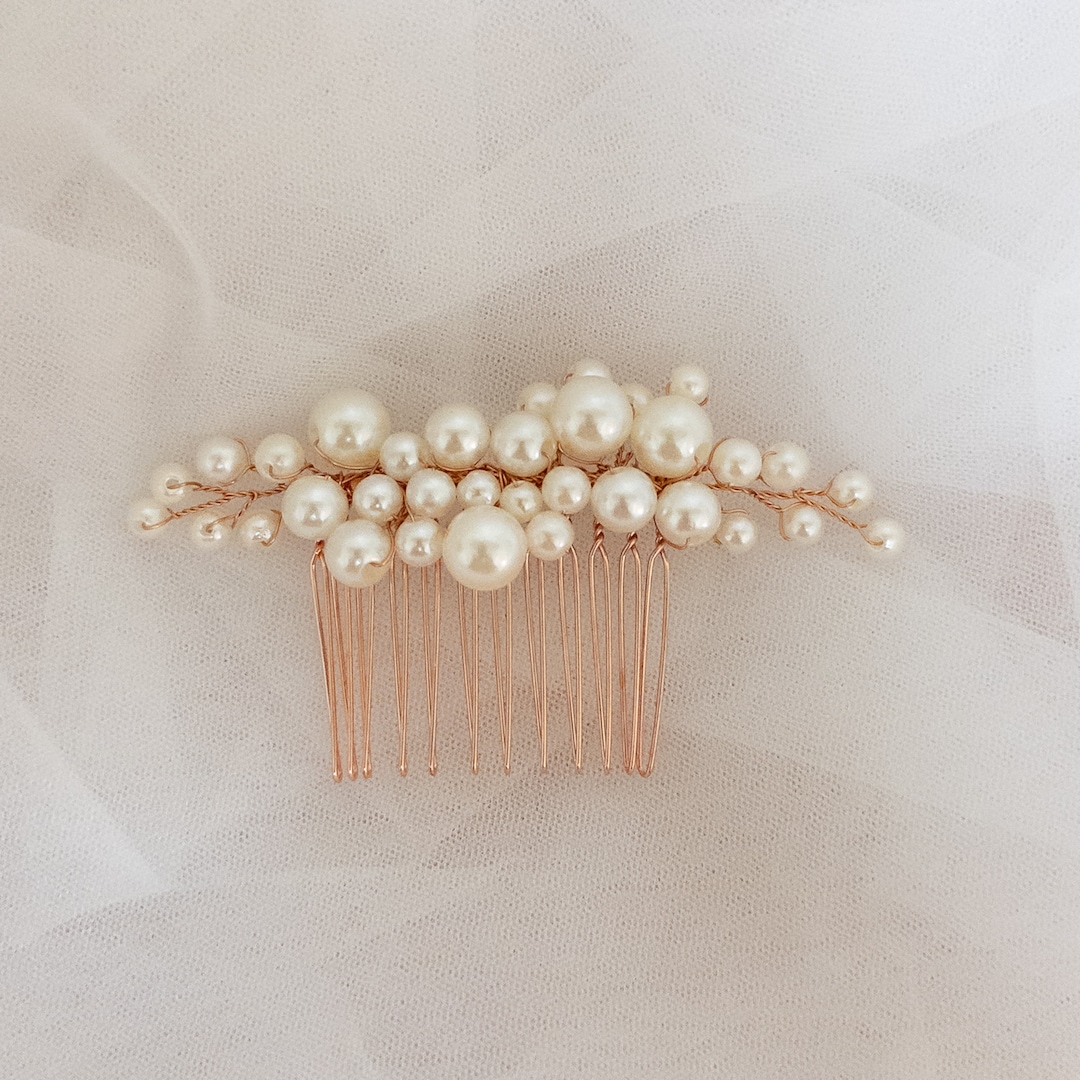 Rose Gold Pearl Wedding Hair Comb: Bridal Hair Accessories  display picture 2